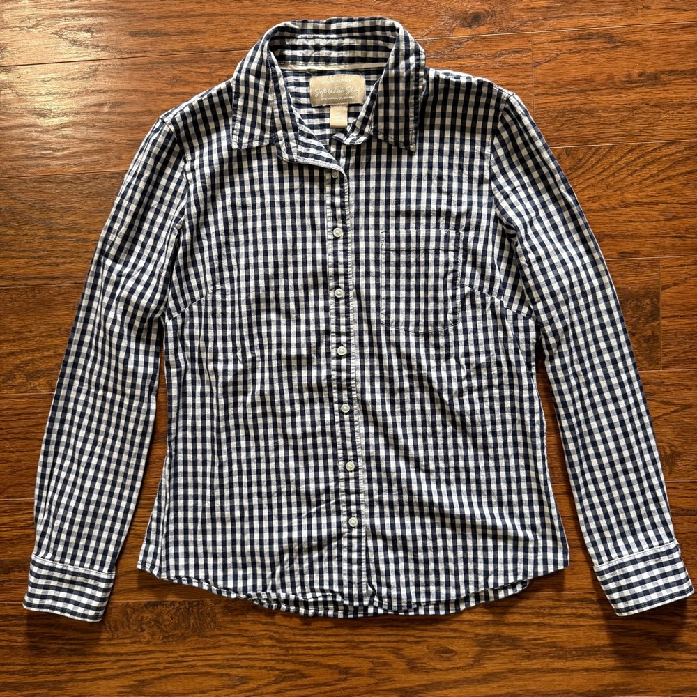 Banana Republic Navy and White Gingham Soft Wash Button Down Shirt Size Medium